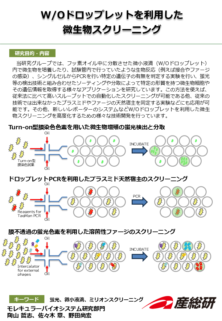 W/Oドロップレットを利用した微生物スクリーニングの図