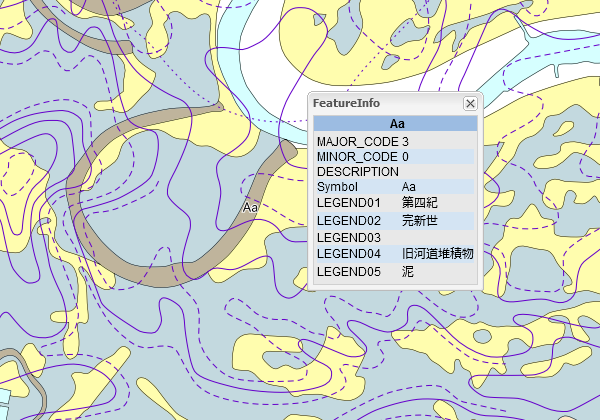 完成した地質図（平面図）でポリゴン（As）の属性を表示