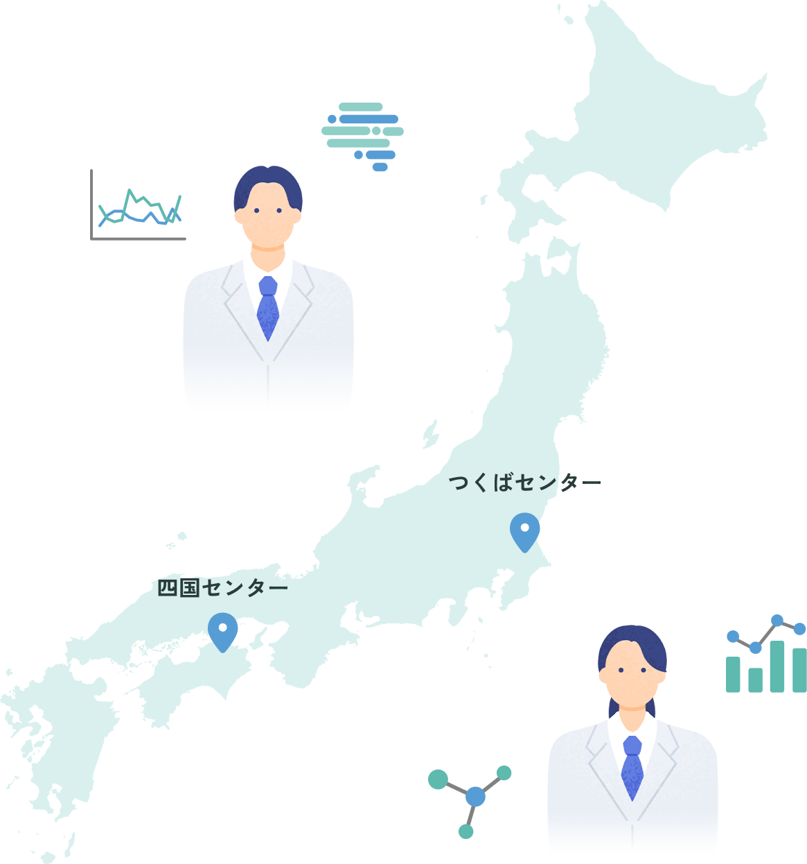 つくばセンター・四国センターの拠点マップ