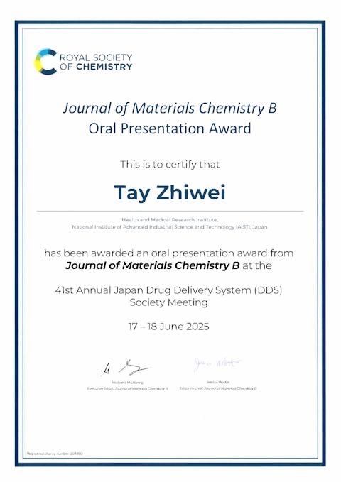 Journal of Materials Chemistry B Oral Presentation Award