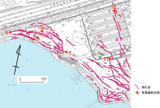 海の中道海浜公園における地表亀裂の分布