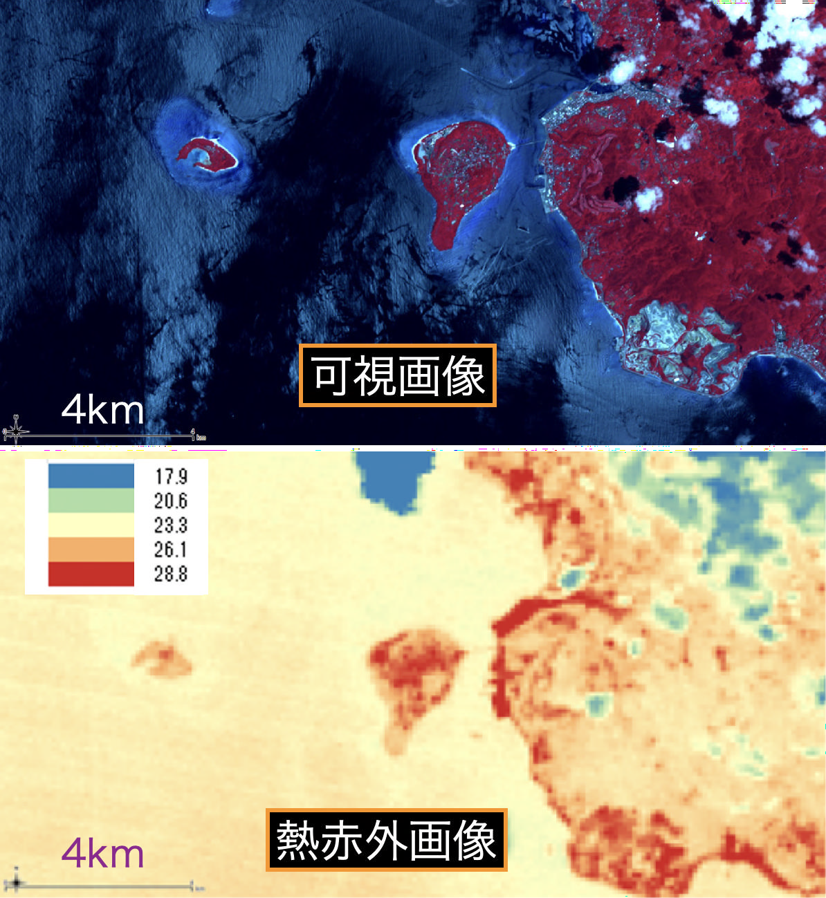 図４－１：ATSERで観測された沖縄瀬底島周辺の温度分布。