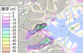 横浜市における軟弱層と地盤沈下の対比