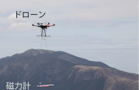 無人航空機（ドローン）による磁気探査の様子