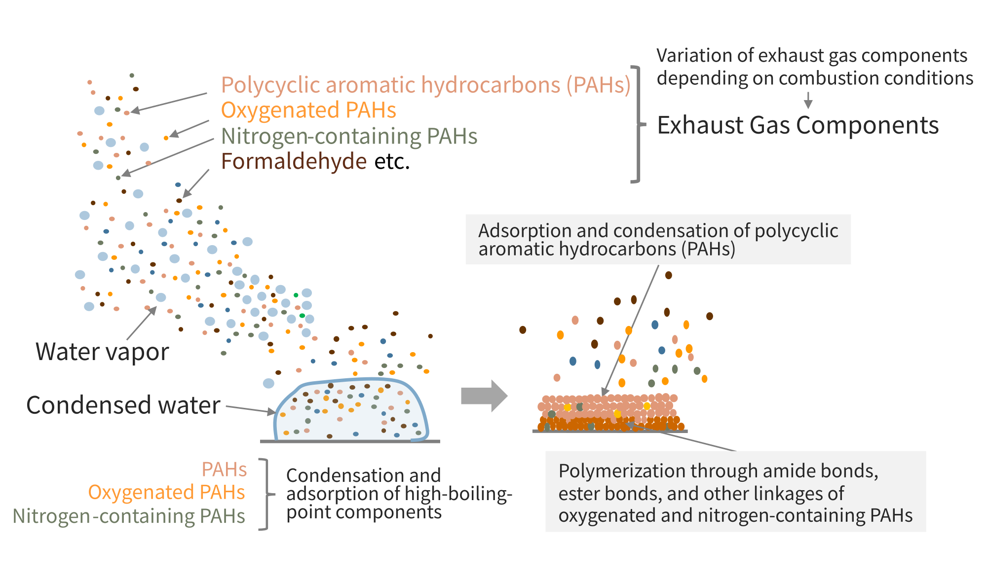 Deposit formation mechanisms derived from detailed analyses of exhaust gas and deposit components