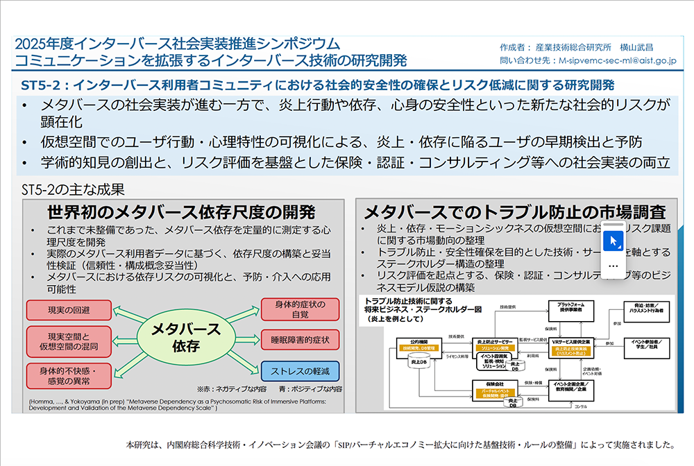 インターバース利⽤者コミュニティにおける社会的安全性の確保とリスク低減に関する研究開発